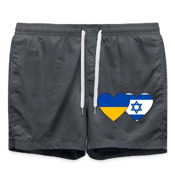 Ukraine Israel Flag Heart - Swim Trunks - anthracite - Front - AI Model Male 185 light (185cm)