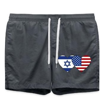 Israel USA Flag Heart - Swim Trunks - anthracite - Front - AI Model Male 185 light (185cm)