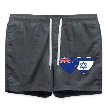 New Zealand Israel Flag Heart - Swim Trunks - anthracite - Front - AI Model Male 185 light (185cm)