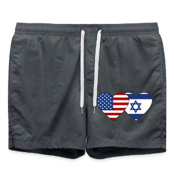 Coeur de drapeau d’Israël des États-Unis - Short de bain - charbon - Devant - AI Model Male 185 light (185cm)