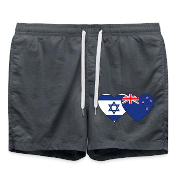 Israel New Zealand Flag Heart - Swim Trunks - anthracite - Front - AI Model Male 185 light (185cm)