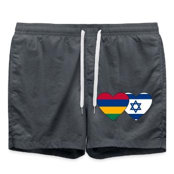 Mauritius Israel Flagge Herz - Badeshorts - Anthrazit - Vorne - AI Model Male 185 light (185cm)