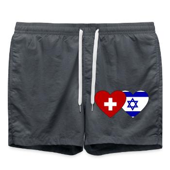 Schweiz Israel Herz Flagge - Badeshorts - Anthrazit - Vorne - AI Model Male 185 light (185cm)