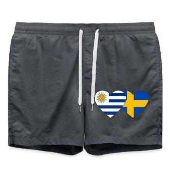 Uruguay Sweden Heart Flag - Swim Trunks - anthracite - Front - AI Model Male 185 light (185cm)