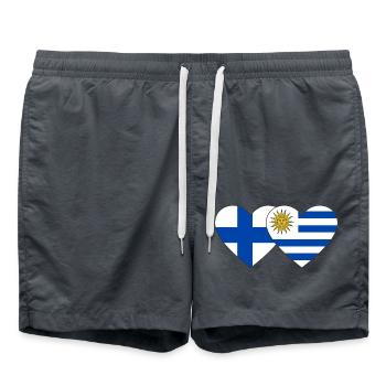 Finland Uruguay Heart Flag - Swim Trunks - anthracite - Front - AI Model Male 185 light (185cm)