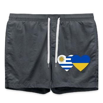 Uruguay Ukraine Herz Flagge - Badeshorts - Anthrazit - Vorne - AI Model Male 185 light (185cm)