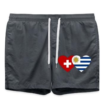 Switzerland Uruguay Flag Heart - Swim Trunks - anthracite - Front - AI Model Male 185 light (185cm)