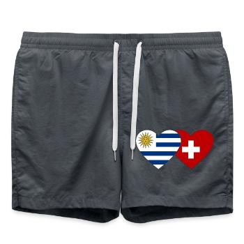 Uruguay Switzerland Heart Flag - Swim Trunks - anthracite - Front - AI Model Male 185 light (185cm)