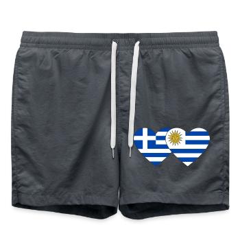 Griechenland Uruguay Herz Flagge - Badeshorts - Anthrazit - Vorne - AI Model Male 185 light (185cm)