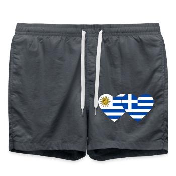 Uruguay Griechenland Herz Flagge - Badeshorts - Anthrazit - Vorne - AI Model Male 185 light (185cm)
