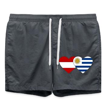 Austria Uruguay Heart Flag - Swim Trunks - anthracite - Front - AI Model Male 185 light (185cm)
