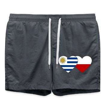 Uruguay Poland Heart Flag - Swim Trunks - anthracite - Front - AI Model Male 185 light (185cm)