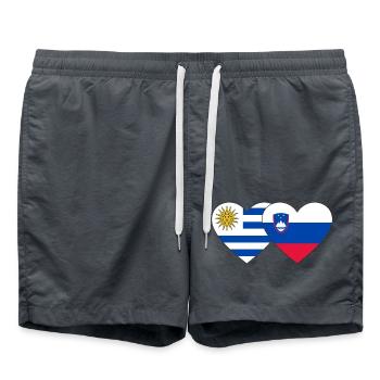 Uruguay Slowenien Herz Flagge - Badeshorts - Anthrazit - Vorne - AI Model Male 185 light (185cm)