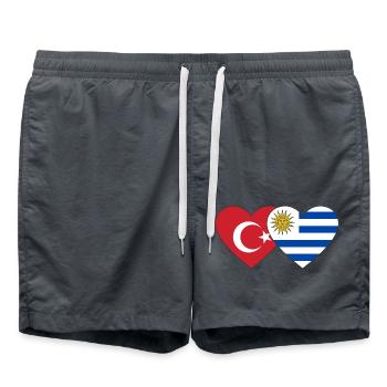 Turkey Uruguay Heart Flag - Swim Trunks - anthracite - Front - AI Model Male 185 light (185cm)