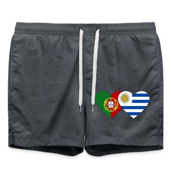 Portugal Uruguay Heart Flag - Swim Trunks - anthracite - Front - AI Model Male 185 light (185cm)