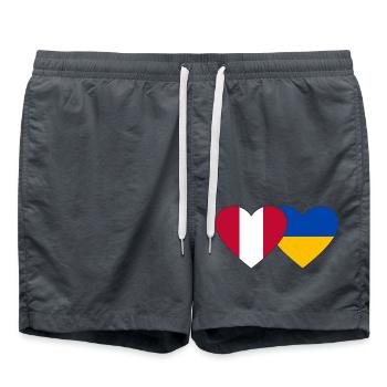 Peru Ukraine Herz Flagge - Badeshorts - Anthrazit - Vorne - AI Model Male 185 light (185cm)