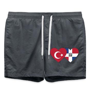 Türkei Dominikanische Republik Flagge Herz - Badeshorts - Anthrazit - Vorne - AI Model Male 185 light (185cm)