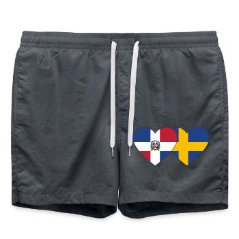 Dominikanische Republik Schweden Flagge Herz - Badeshorts - Anthrazit - Vorne - AI Model Male 185 light (185cm)
