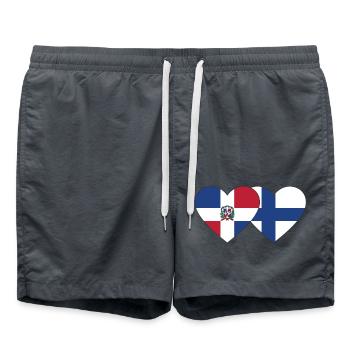 Dominikanische Republik Finnland Flagge Herz - Badeshorts - Anthrazit - Vorne - AI Model Male 185 light (185cm)