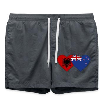Albanien Neuseeland Flagge Herz - Badeshorts - Anthrazit - Vorne - AI Model Male 185 light (185cm)