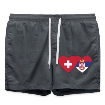 Schweiz Serbien Flagge Herz - Badeshorts - Anthrazit - Vorne - AI Model Male 185 light (185cm)