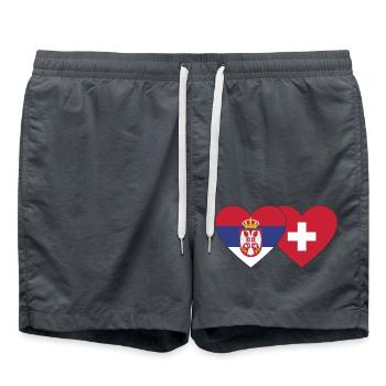 Serbien Schweiz Flagge Herz - Badeshorts - Anthrazit - Vorne - AI Model Male 185 light (185cm)