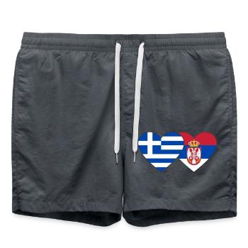 Griechenland Serbien Flagge Herz - Badeshorts - Anthrazit - Vorne - AI Model Male 185 light (185cm)