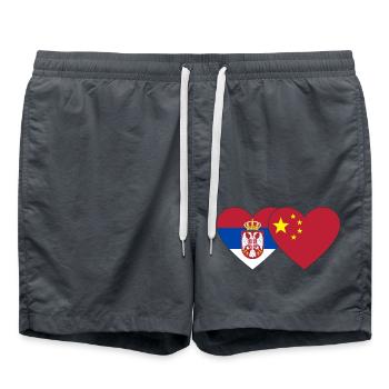 Serbie Chine Drapeau du Cœur - Short de bain - charbon - Devant - AI Model Male 185 light (185cm)