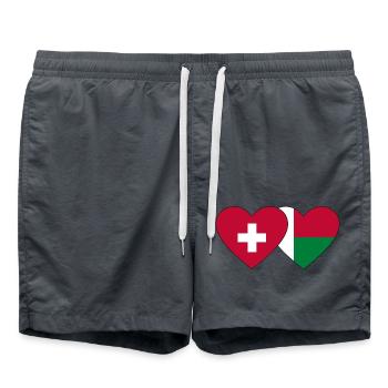 Suisse Madagascar Flag Heart - Short de bain - charbon - Devant - AI Model Male 185 light (185cm)