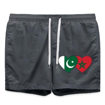 Pakistan Maroc Flag Coeur - Short de bain - charbon - Devant - AI Model Male 185 light (185cm)