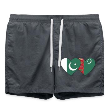 Pakistan Turkménistan Flag Heart - Short de bain - charbon - Devant - AI Model Male 185 light (185cm)