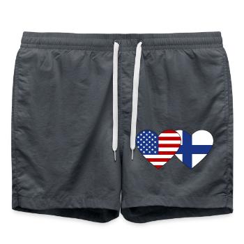 USA Finnland Flagge Herz - Badeshorts - Anthrazit - Vorne - AI Model Male 185 light (185cm)