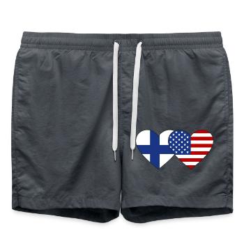 Finland USA Flag Heart - Swim Trunks - anthracite - Front - AI Model Male 185 light (185cm)