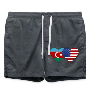 Azerbaijan USA Flag Heart - Swim Trunks - anthracite - Front - AI Model Male 185 light (185cm)