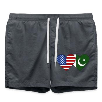 USA Pakistan Flagge Herz - Badeshorts - Anthrazit - Vorne - AI Model Male 185 light (185cm)