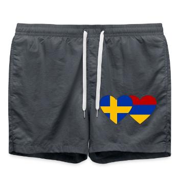 Suède Arménie Flag Coeur - Short de bain - charbon - Devant - AI Model Male 185 light (185cm)