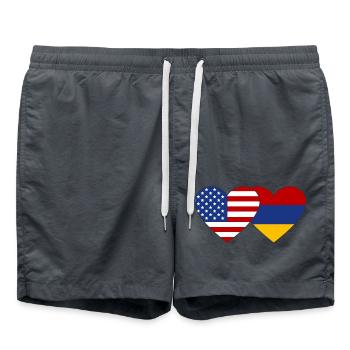 USA Armenia Flag Heart - Swim Trunks - anthracite - Front - AI Model Male 185 light (185cm)