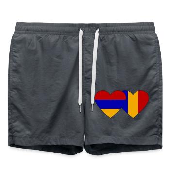 Arménie Roumanie Drapeau Coeur - Short de bain - charbon - Devant - AI Model Male 185 light (185cm)
