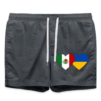 Mexico Ukraine Flag Heart - Swim Trunks - anthracite - Front - AI Model Male 185 light (185cm)