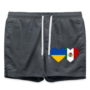 Ukraine Mexico Flag Heart - Swim Trunks - anthracite - Front - AI Model Male 185 light (185cm)