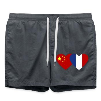China France Heart Flag - Swim Trunks - anthracite - Front - AI Model Male 185 light (185cm)