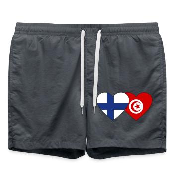 Finland Tunisia Flag Heart - Swim Trunks - anthracite - Front - AI Model Male 185 light (185cm)