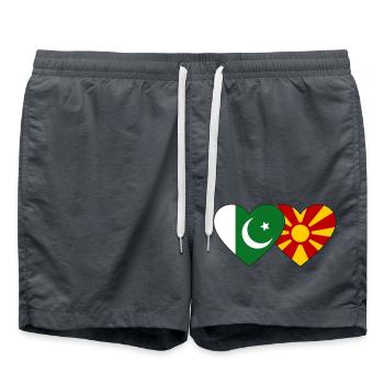 Pakistan Macédoine Flag Heart - Short de bain - charbon - Devant - AI Model Male 185 light (185cm)
