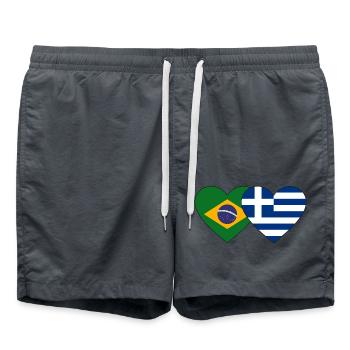 Brasilien Griechenland Flagge Herz - Badeshorts - Anthrazit - Vorne - AI Model Male 185 light (185cm)