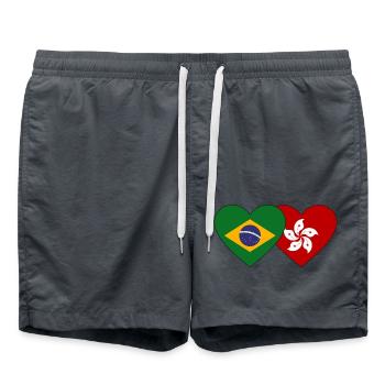 Brasilien Hong Kong Flagge Herz - Badeshorts - Anthrazit - Vorne - AI Model Male 185 light (185cm)