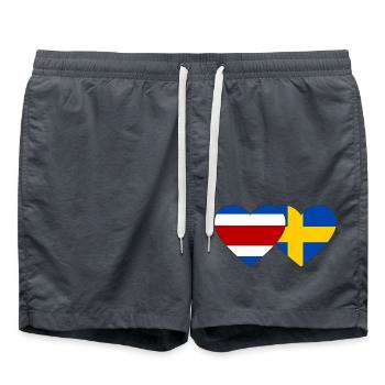 Costa Rica Sweden Flag Heart - Swim Trunks - anthracite - Front - AI Model Male 185 light (185cm)
