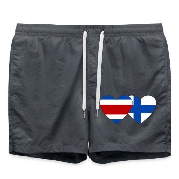 Costa Rica Finnland Flagge Herz - Badeshorts - Anthrazit - Vorne - AI Model Male 185 light (185cm)