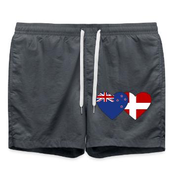 Neuseeland Dänemark Flagge Herz - Badeshorts - Anthrazit - Vorne - AI Model Male 185 light (185cm)