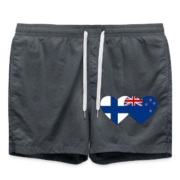 Finnland Neuseeland Flagge Herz - Badeshorts - Anthrazit - Vorne - AI Model Male 185 light (185cm)