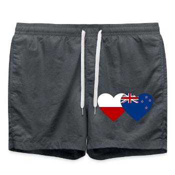 Polen Neuseeland Flagge Herz - Badeshorts - Anthrazit - Vorne - AI Model Male 185 light (185cm)